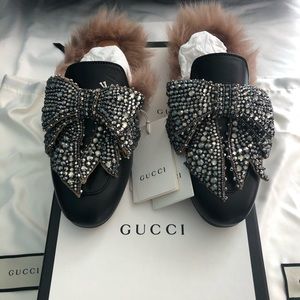 Gucci Princeton Black Crystal Bow Leather Mules